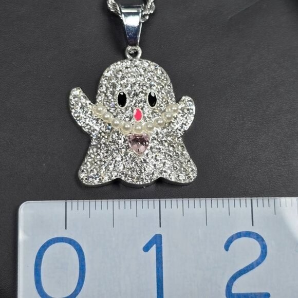 🎃 Silver Sparkling Ghost Pendant Necklace (NWOT) - Picture 6 of 7